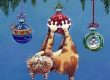 illustration d'un chat suspendu à un sapin de noël