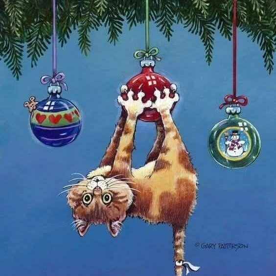 sapin de noël et le chat illustration d'un chat suspendu à un sapin de noël