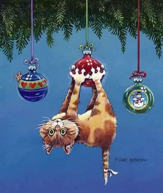 sapin de noël et le chat illustration d'un chat suspendu à un sapin de noël