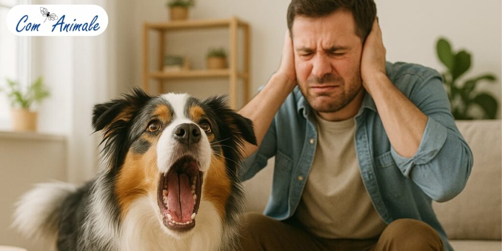 photo d'un chien qui aboie et casse les oreilles de l'humain
