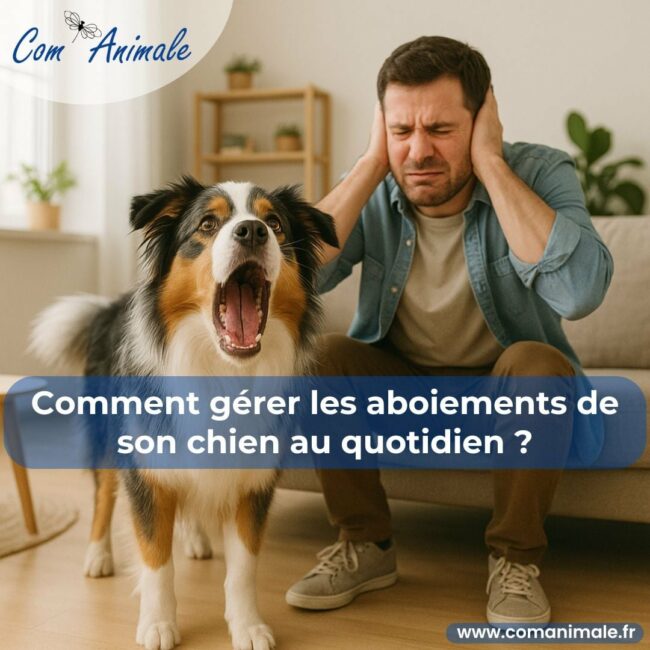 aboiement chien photo carrée photomontage d'un chien berger australien qui aboie