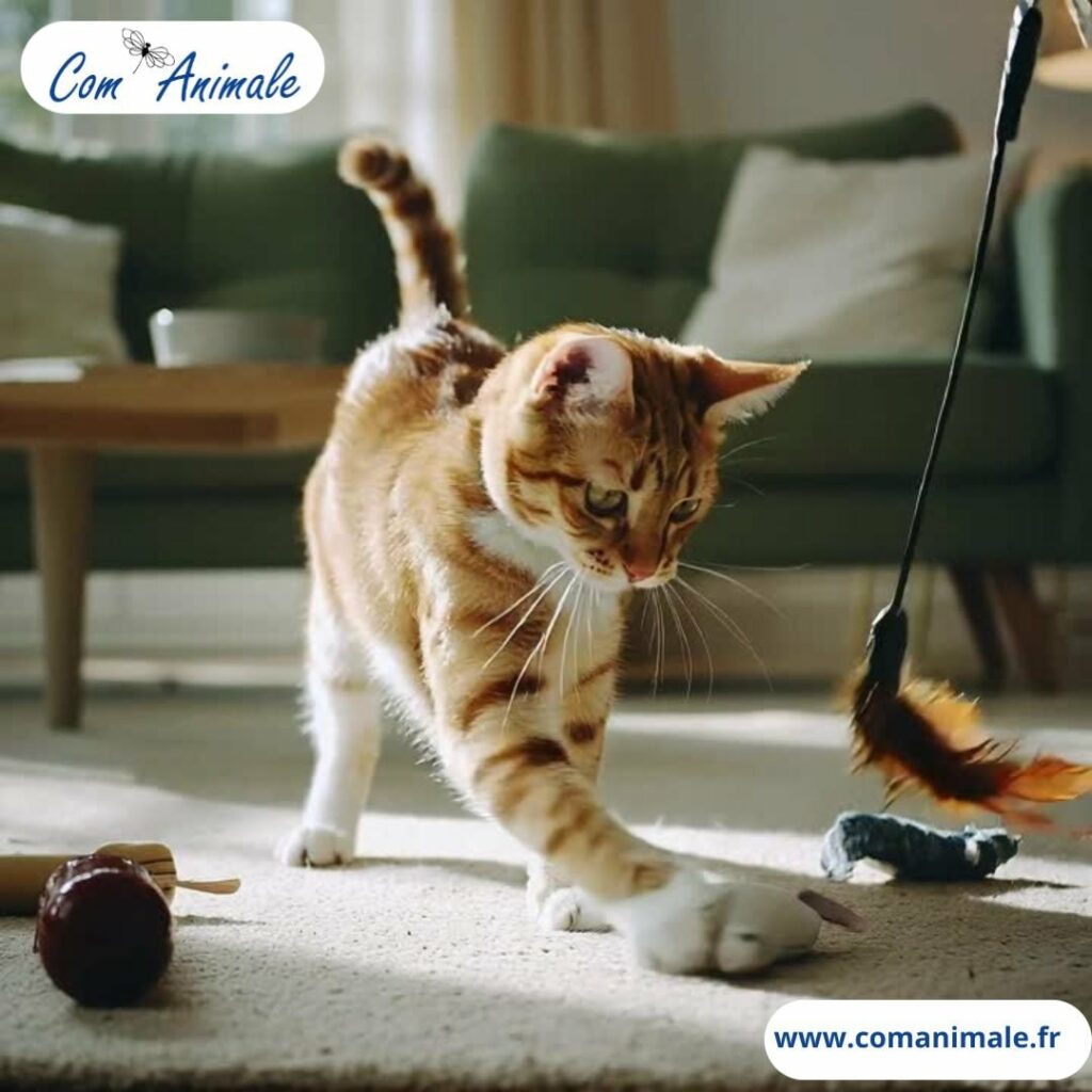 photo d'un chat qui joue avec un plumeau