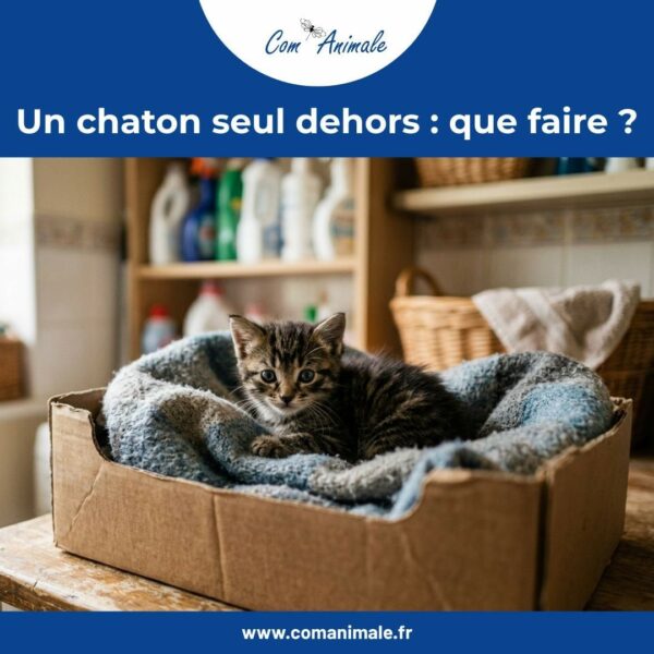 chaton trouvé que faire photo d'un chaton tigré marron dans une boîte en carton