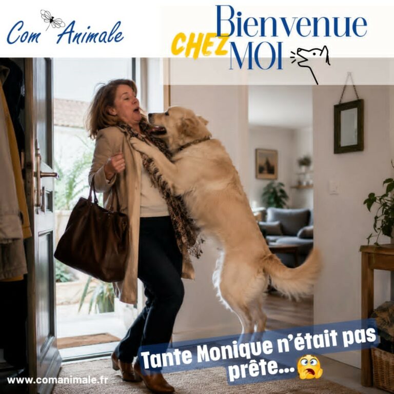 chien qui saute sur les invités photo carré