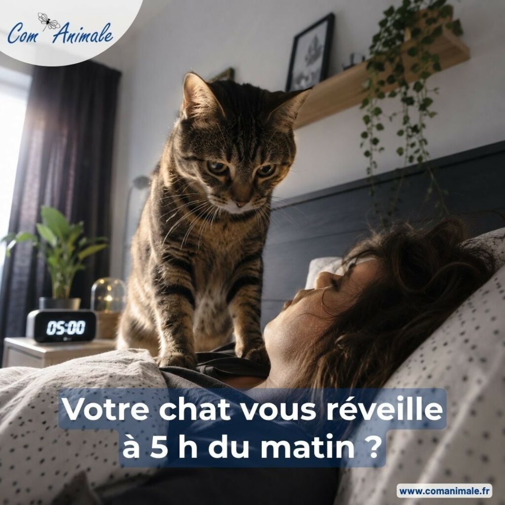 photomontage d'un chat tigré qui est sur son humain qui dort