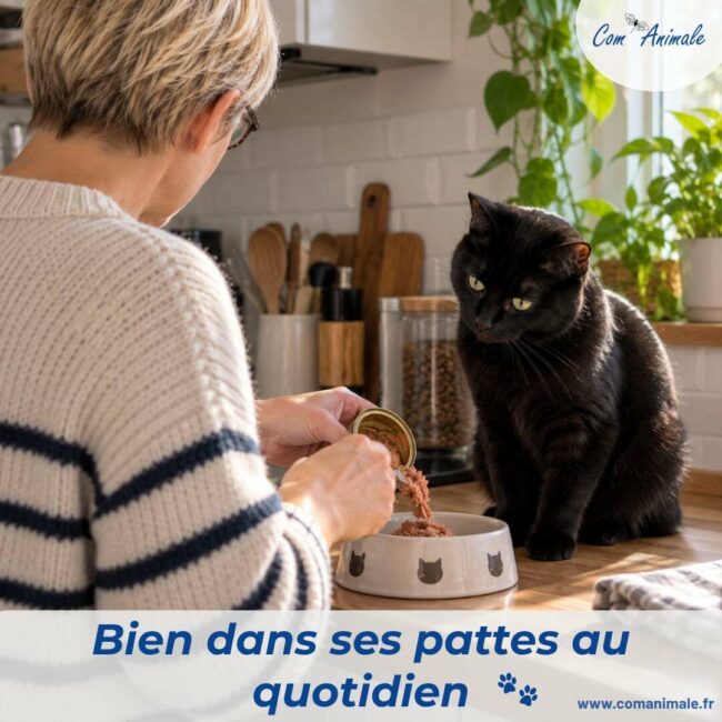 conseils-simples-pour-prendre-soin-de-son-chat-au-quotidien photomontage d'un humain qui prend soin de son chat